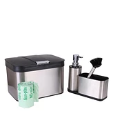 Organize It All Stainless Steel Compost Bin Set with Biodegradable Bags, Sink Organizer & Scrub Brush