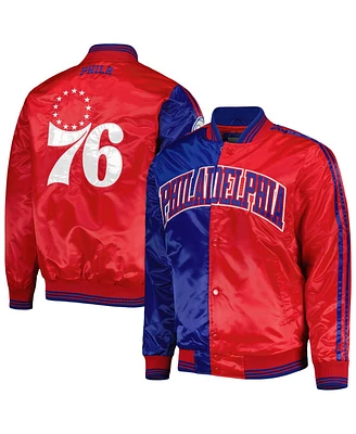 Men's Starter Royal, Red Philadelphia 76ers Fast Break Satin Full-Snap Jacket