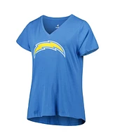 Women's Fanatics Justin Herbert Powder Blue Los Angeles Chargers Plus Player Name and Number V-Neck T-shirt