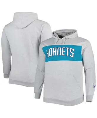 Men's Fanatics Heather Gray Charlotte Hornets Big and Tall Wordmark Pullover Hoodie