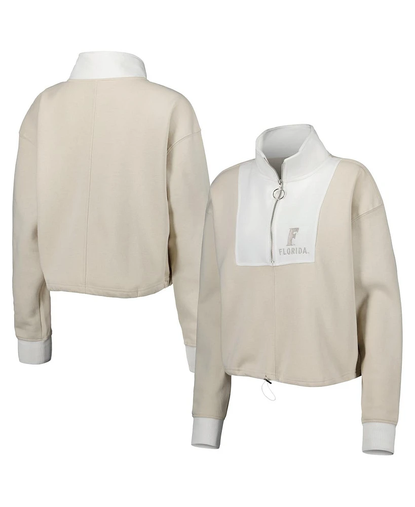 Women's Gameday Couture Tan, White Florida Gators Color-Block Quarter-Zip Jacket