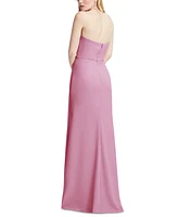 After Six Plus Strapless Pleated Faux Wrap Trumpet Gown with Front Slit