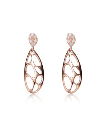 Genevive Sterling Silver Cubic Zirconia Oval Drop Lace Design Earrings
