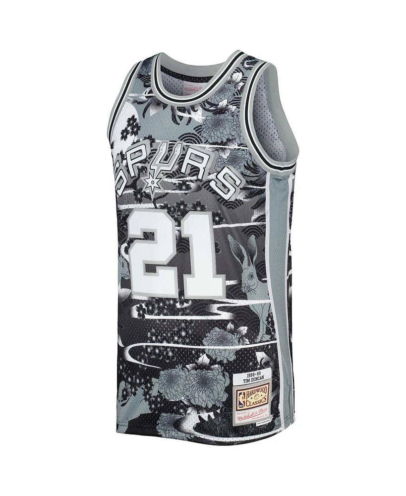 Men's Mitchell & Ness Tim Duncan Silver San Antonio Spurs Hardwood Classics Lunar New Year Swingman Jersey