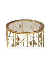 Baxton Studio Anaya Modern and Contemporary Glam 23.6" Brushed Finished Metal and Glass Leaf Accent End Table