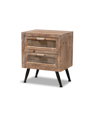 Baxton Studio Calida Mid-Century Modern 22.8" Whitewashed Finished Wood and Rattan 2-Drawer Nightstand