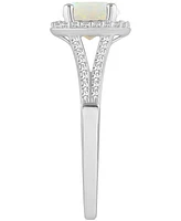 Opal (3/4 ct. t.w.) & Diamond (1/4 Halo Split Shank Ring Sterling Silver
