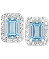 Aquamarine (1 ct. t.w.) & Diamond (1/5 Stud Earrings Sterling Silver (Also Opal)