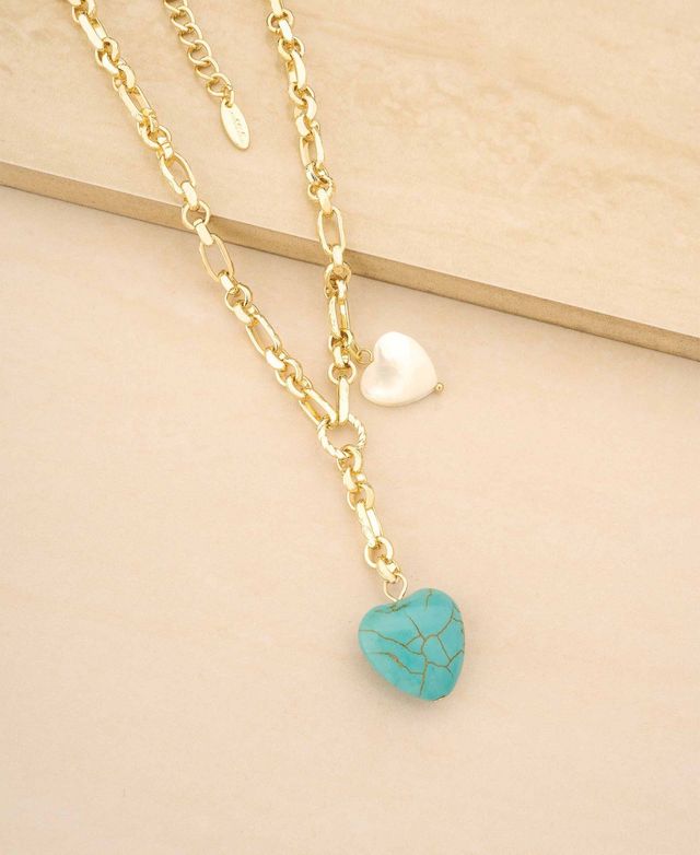 Ettika 18K Gold Plated Synthetic Turquoise Heart Necklace