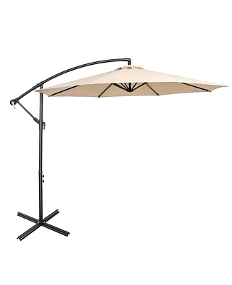 10 Ft Patio Offset Umbrella w/8 Ribs Cross Base Tilt
