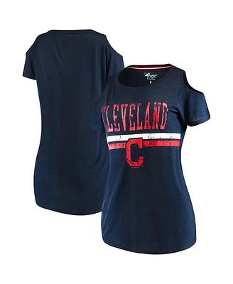 Women's G-iii 4Her by Carl Banks Navy Cleveland Indians Clear The Bases Cold Shoulder Scoop neck T-shirt