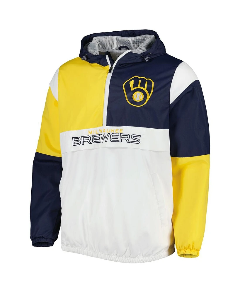 Men's G-iii Sports by Carl Banks Navy and Gold Milwaukee Brewers Fair Catch Half-Zip Hoodie