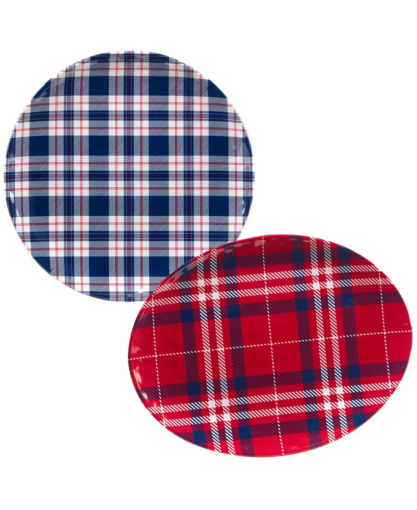 Certified International Patriotic Plaid Melamine Platter, Set of 2