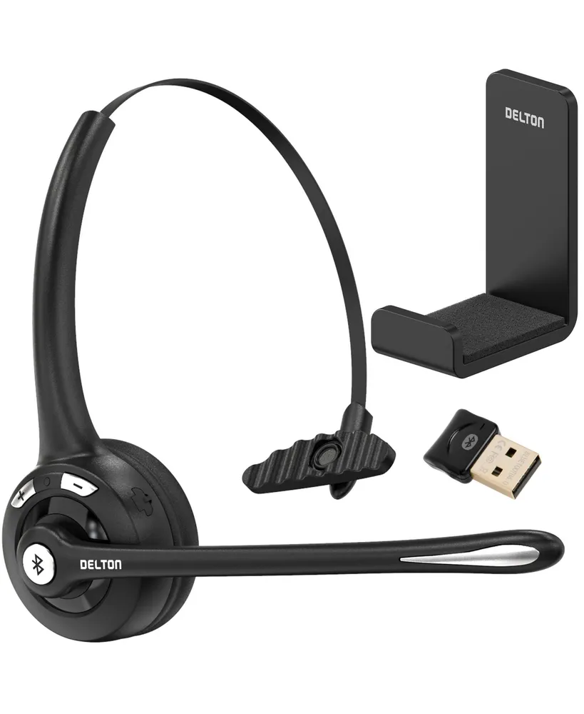 Delton Wireless Computer Headset with Usb Dongle and Hook, Bluetooth Headset with Noise Canceling Mic, 15 Hrs talk time, Wireless Headset for Computer