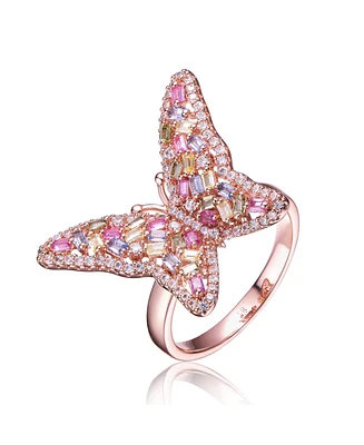 Ra 18K Rose Gold Plated Multi Color Cubic Zirconia Butterfly Ring