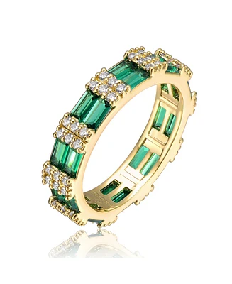 Ra 14k Yellow Gold Plated with Green & Cubic Zirconia Band Eternity Ring