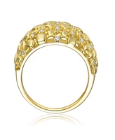 Ra 14k Yellow Gold Plated with Cubic Zirconia Dome-Shaped Textured Nugget Ring