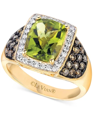 Le Vian Green Apple Peridot (3-1/20 ct. t.w.) & Diamond (5/8 ct. t.w.) Halo Cushion Statement Ring in 14k Gold