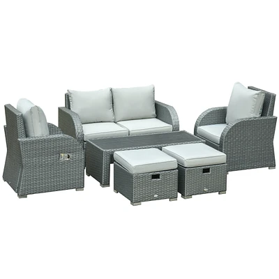Outsunny 6-Piece Outdoor Rat Wicker Sofa Set w/ Gas Adjustable Sofa,