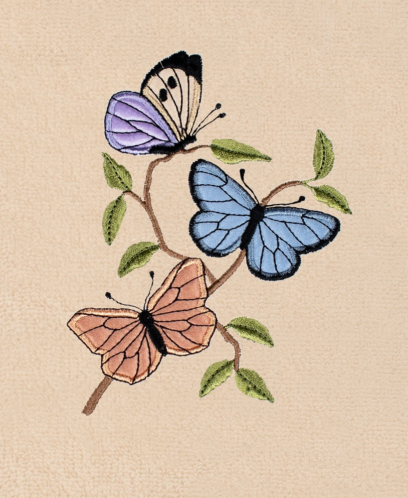 Linum Home Spring Butterflies Embroidered Luxury 100% Turkish Cotton Hand Towel Set, 30" x 16"