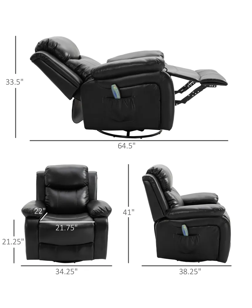Homcom Massage Recliner Sofa Swivel Rocking Chair with Footrest,