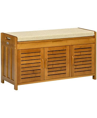Homcom Upholste Shoe Bench with Storage Cabinet and Cushion, Dark Cherry