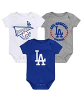 Newborn and Infant Boys and Girls Royal, White, Heather Gray Los Angeles Dodgers Biggest Little Fan 3-Pack Bodysuit Set