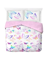 Saturday Park Ombre Butterflies 100% Organic Cotton Full/Queen Duvet Cover & Sham Set