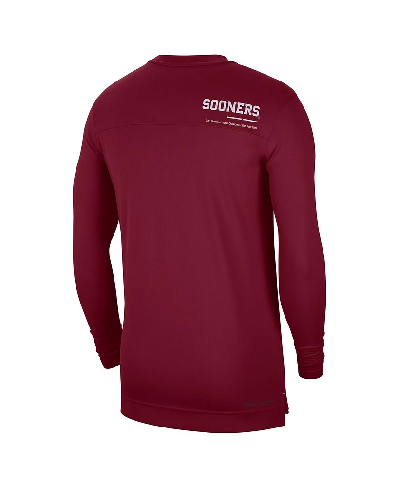 Men's Nike Crimson Oklahoma Sooners 2022 Coach Performance Long Sleeve V-Neck T-shirt