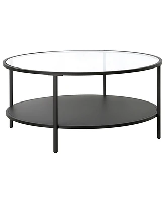 Hudson & Canal Sivil 36" Wide Round Coffee Table with Glass Top and Metal Shelf
