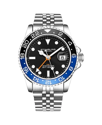 Stuhrling Men's Aquadiver Silver-tone Stainless Steel , Black Dial