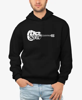 La Pop Art Men's Peace Love Country Word Long Sleeve Hooded Sweatshirt