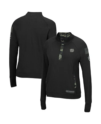 Women's Colosseum Black Notre Dame Fighting Irish Oht Military-Inspired Appreciation Depth Raglan Quarter-Snap Jacket