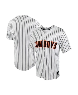 Men's Nike White, Black Oklahoma State Cowboys Pinstripe Replica Full-Button Baseball Jersey