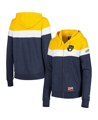 Women's New Era Heather Navy Milwaukee Brewers Colorblock Full-Zip Hoodie Jacket