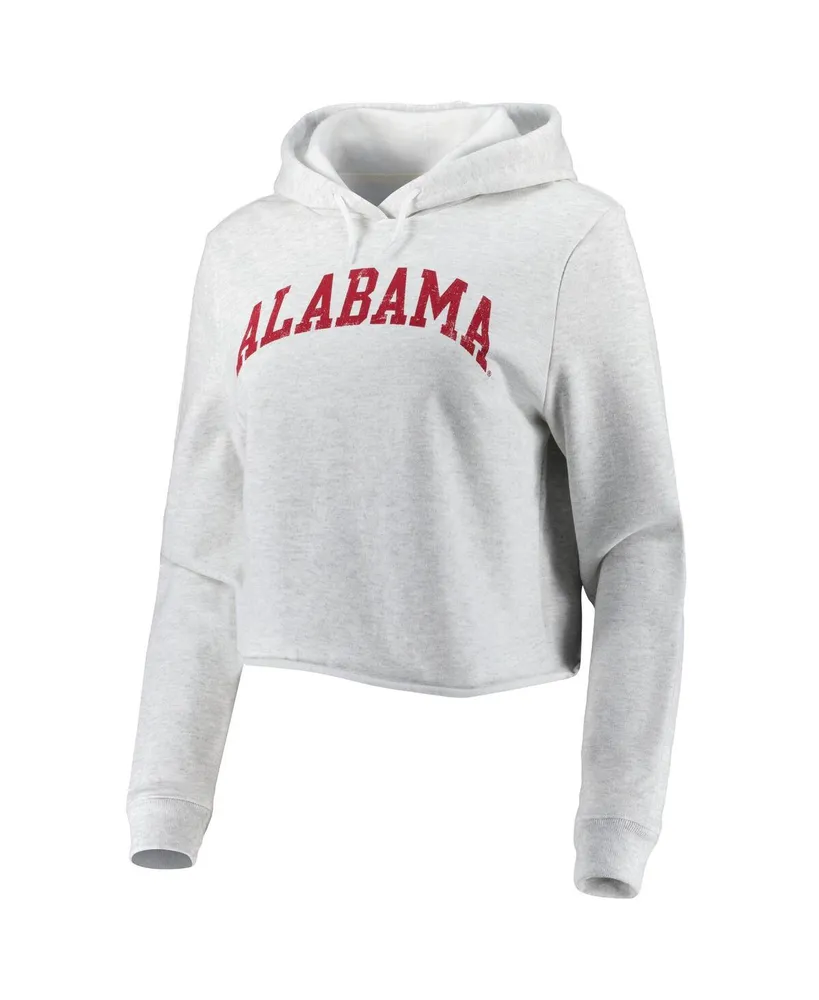 Women's League Collegiate Wear Ash Alabama Crimson Tide 2-Hit 1636 Cropped Pullover Hoodie