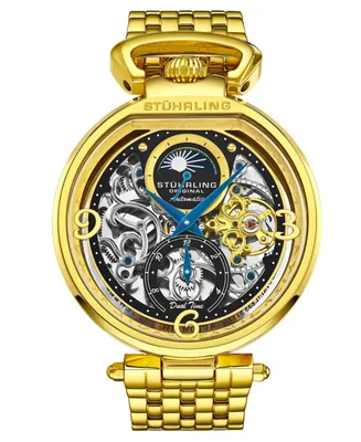 Stuhrling Men's Legacy Gold Stainless Steel, Black Dial, 45mm Round Watch