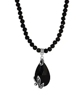 2028 Glass Black Beaded Teardrop Necklace