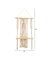 Boho Chic Single Shelf Woven Diamond Wall Art Decor, 24" x 16"