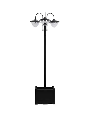 Outsunny 3-head Solar Lamp Post with Planter, Outdoor Led Lighting,