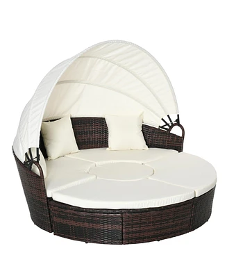 Outsunny Rat Daybed Patio Furniture Set w/ Adjustable Canopy