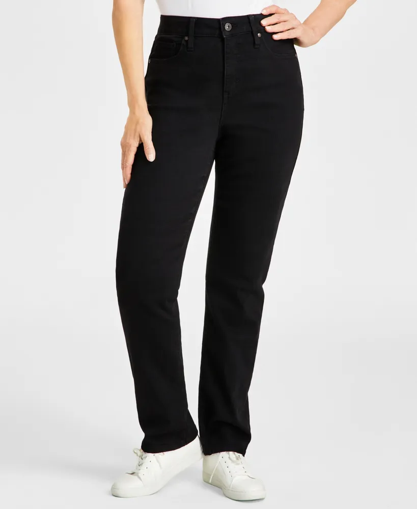 Style & Co Petite High-Rise Natural Straight-Leg Jeans, Short