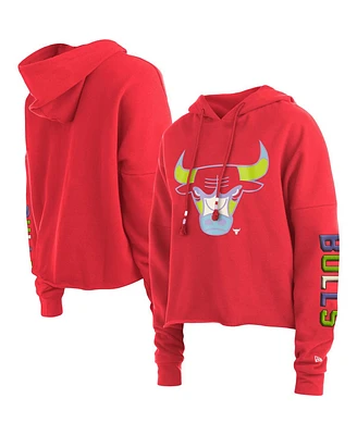 Women's New Era Red Chicago Bulls Color Pack Cropped Top Pullover Hoodie