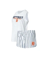 Women's Concepts Sport White Detroit Tigers Reel Pinstripe Tank Top and Shorts Sleep Set