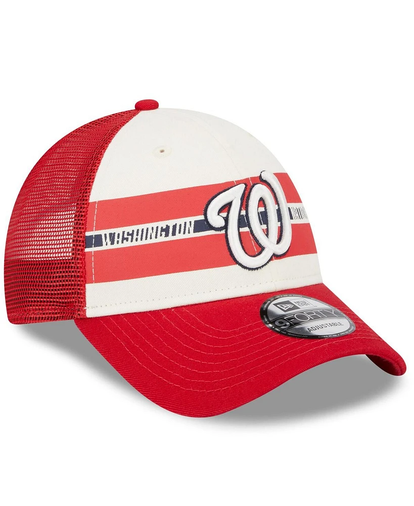 Men's New Era White, Red Washington Nationals Team Stripe Trucker 9FORTY Snapback Hat