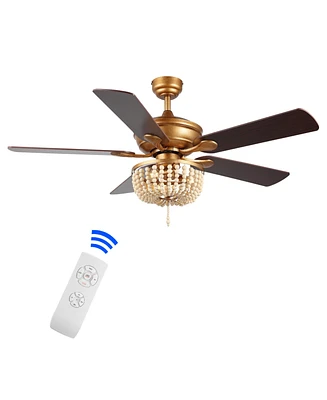 Erin 52" 3-Light Rustic Farmhouse Iron, Wood Bead Mobile-App, Remote-Controlled Led Ceiling Fan