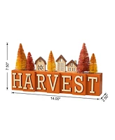 Glitzhome 14" L Harvest Wooden House/Brush Trees Table Decor
