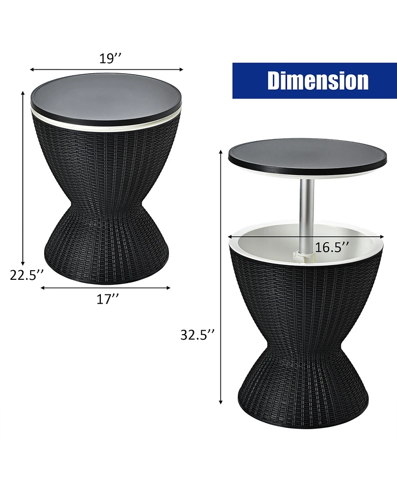 8 Gallon 3 1 Patio Rattan Cooler Bar Table Adjust Ice Bucket