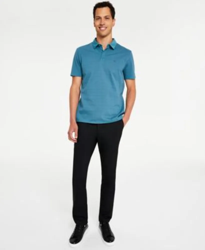 Calvin Klein Mens Slim Fit Modern Stretch Chino Pants Smooth Cotton Feeder Stripe Polo Shirt Outfit