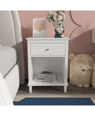 Wooden Nightstand With One Drawer One Shelf For Kids, Adults